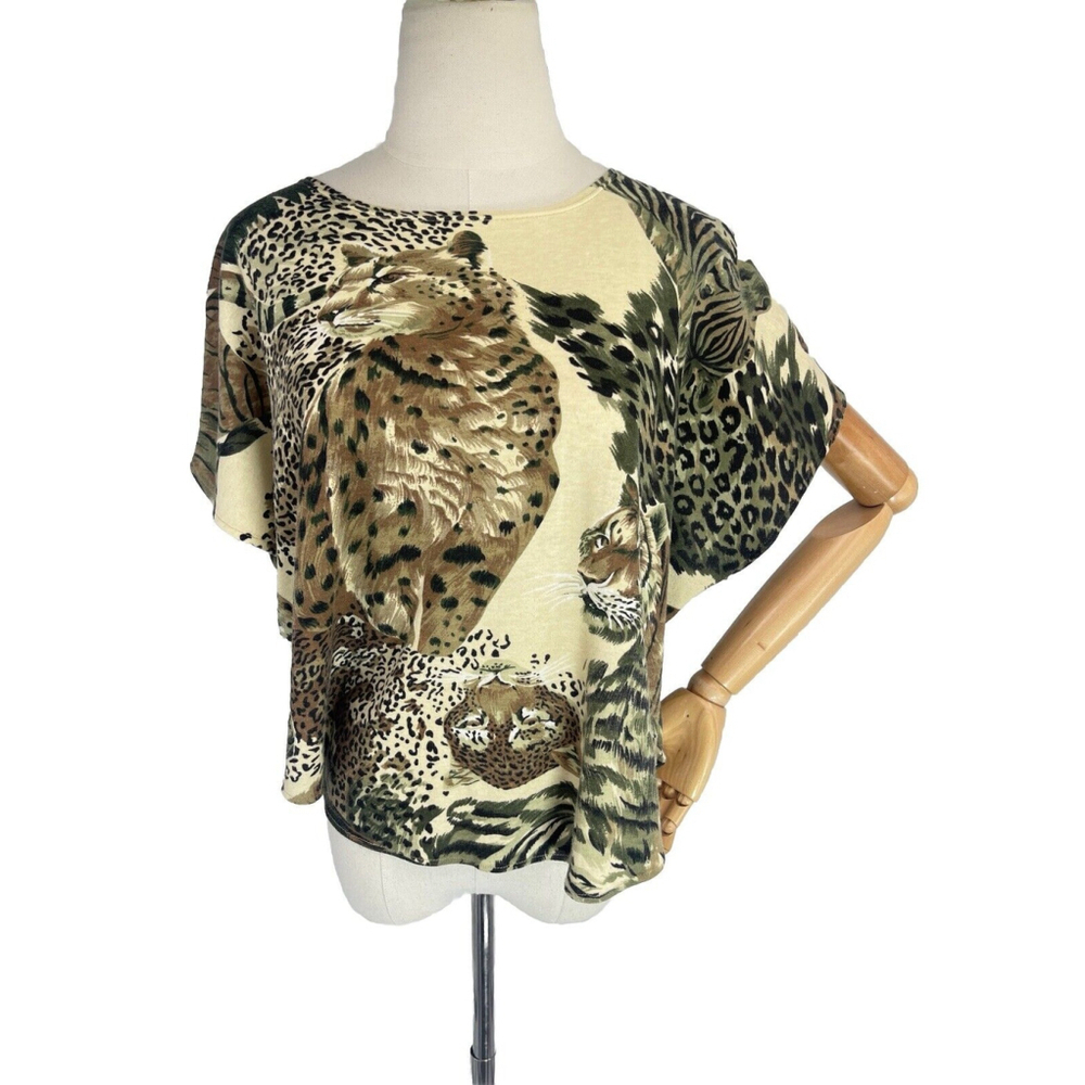 80s Vintage Suzy Philips Womens Animal Print Cat Leopard Tiger Top‎ Size M